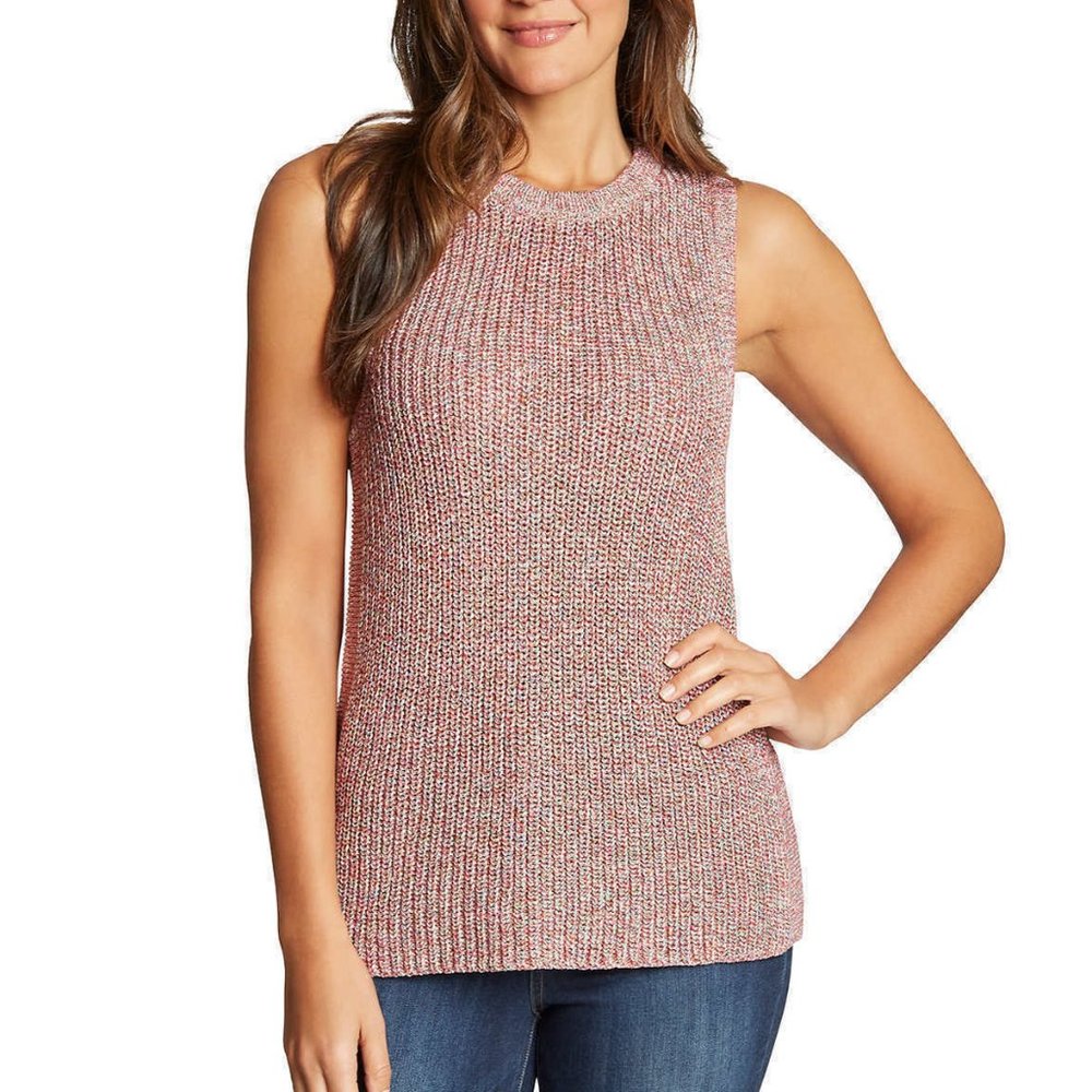 Ella Moss Ladies' Marge Ribbed Knit Sleeveless Sweater Tank Coral Flames Color